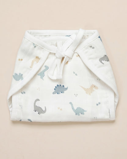 Twingle 100% Organic Muslin String Nappy-Soft Absorbent Terry Layer-Mess Free Design-Helps Control 1-2 Leaks-Double Loop for 2 Size Adjustment-Aerospace & Dino Print-Pack of 2
