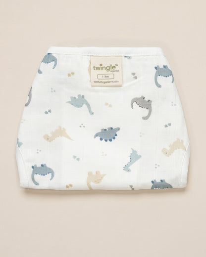 Twingle 100% Organic Muslin String Nappy-Soft Absorbent Terry Layer-Mess Free Design-Helps Control 1-2 Leaks-Double Loop for 2 Size Adjustment-Aerospace & Dino Print-Pack of 2