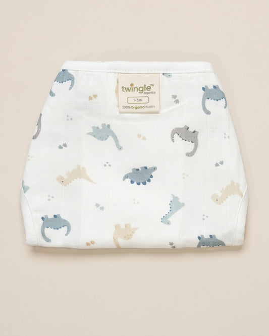 Twingle 100% Organic Muslin String Nappy-Soft Absorbent Terry Layer-Mess Free Design-Helps Control 1-2 Leaks-Double Loop for 2 Size Adjustment-Aerospace & Dino Print-Pack of 2