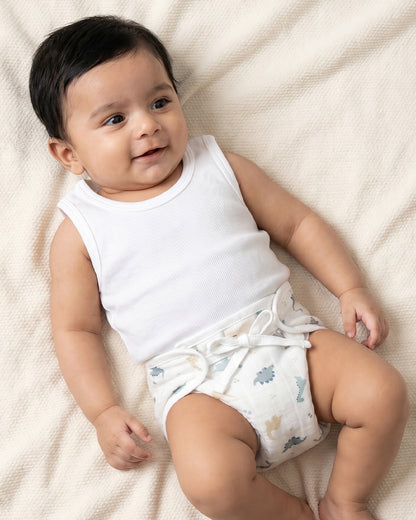 Twingle 100% Organic Muslin String Nappy-Soft Absorbent Terry Layer-Mess Free Design-Helps Control 1-2 Leaks-Double Loop for 2 Size Adjustment-Aerospace & Dino Print-Pack of 2