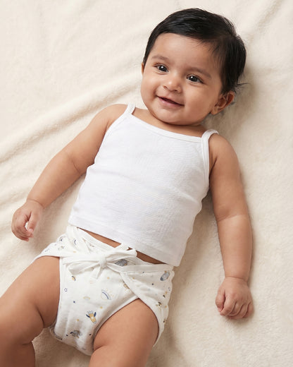 Twingle 100% Organic Muslin String Nappy-Soft Absorbent Terry Layer-Mess Free Design-Helps Control 1-2 Leaks-Double Loop for 2 Size Adjustment-Aerospace & Dino Print-Pack of 2