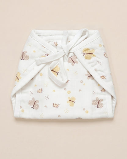 Twingle 100% Organic Muslin String Nappy-Soft Absorbent Terry Layer-Mess Free Design-Helps Control 1-2 Leaks-Double Loop for 2 Size Adjustment-Lavender & Butterfly Print-Pack of 2