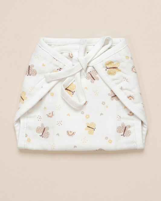 Twingle 100% Organic Muslin String Nappy-Soft Absorbent Terry Layer-Mess Free Design-Helps Control 1-2 Leaks-Double Loop for 2 Size Adjustment-Lavender & Butterfly Print-Pack of 2