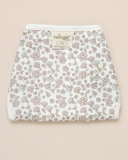 Twingle 100% Organic Muslin String Nappy-Soft Absorbent Terry Layer-Mess Free Design-Helps Control 1-2 Leaks-Double Loop for 2 Size Adjustment-Lavender & Butterfly Print-Pack of 2