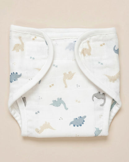 Twingle 100% Organic Muslin Velcro Nappy-Soft Absorbent Terry Layer-Mess Free Design-Helps Control 1-2 Leaks-Adjustable Velcro Fit-Aerospace & Dino Print-Pack of 2