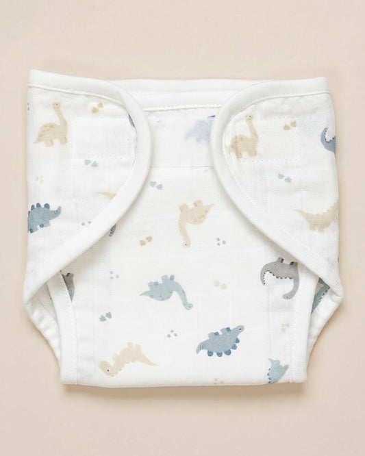 Twingle 100% Organic Muslin Velcro Nappy-Soft Absorbent Terry Layer-Mess Free Design-Helps Control 1-2 Leaks-Adjustable Velcro Fit-Aerospace & Dino Print-Pack of 2