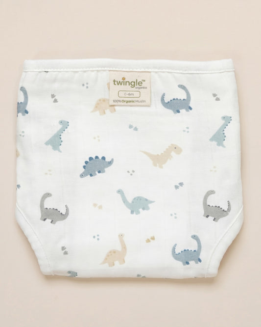 Twingle 100% Organic Muslin Velcro Nappy-Soft Absorbent Terry Layer-Mess Free Design-Helps Control 1-2 Leaks-Adjustable Velcro Fit-Aerospace & Dino Print-Pack of 2
