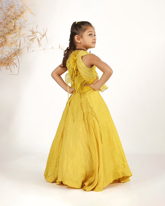 La Dee Da Yellow Lehenga Choli-Embroidered-Silk Blend-For Infants