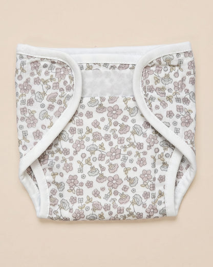 Twingle 100% Organic Muslin Velcro Nappy-Soft Absorbent Terry Layer-Mess Free Design-Helps Control 1-2 Leaks-Adjustable Velcro Fit-Lavender & Butterfly Print-Pack of 2