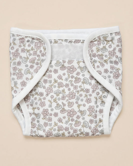 Twingle 100% Organic Muslin Velcro Nappy-Soft Absorbent Terry Layer-Mess Free Design-Helps Control 1-2 Leaks-Adjustable Velcro Fit-Lavender & Butterfly Print-Pack of 2