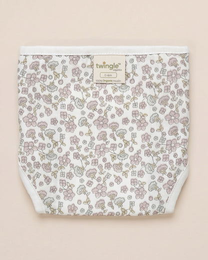 Twingle 100% Organic Muslin Velcro Nappy-Soft Absorbent Terry Layer-Mess Free Design-Helps Control 1-2 Leaks-Adjustable Velcro Fit-Lavender & Butterfly Print-Pack of 2