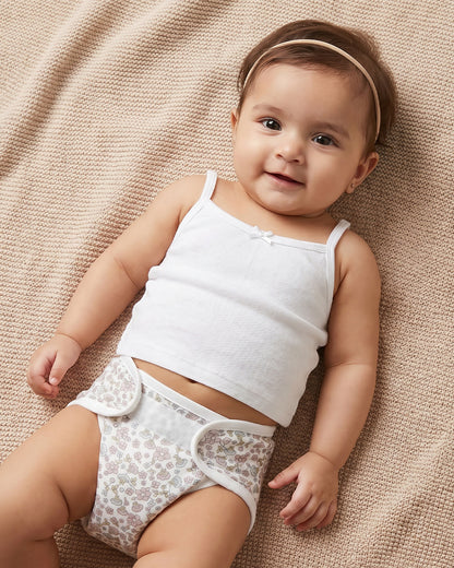 Twingle 100% Organic Muslin Velcro Nappy-Soft Absorbent Terry Layer-Mess Free Design-Helps Control 1-2 Leaks-Adjustable Velcro Fit-Lavender & Butterfly Print-Pack of 2