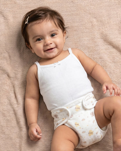Twingle 100% Organic Muslin Velcro Nappy-Soft Absorbent Terry Layer-Mess Free Design-Helps Control 1-2 Leaks-Adjustable Velcro Fit-Lavender & Butterfly Print-Pack of 2
