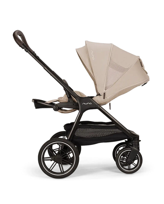 Nuna TRIV LX Baby Stroller-With Cup Holder-2025 Edition-All Terrain Big Rear Wheels-Reversible & Near Flat Reclining Seat-One Hand Fold-2 Years Warranty-For 0 to 4 Years (Upto 22 Kg)-Biscotti