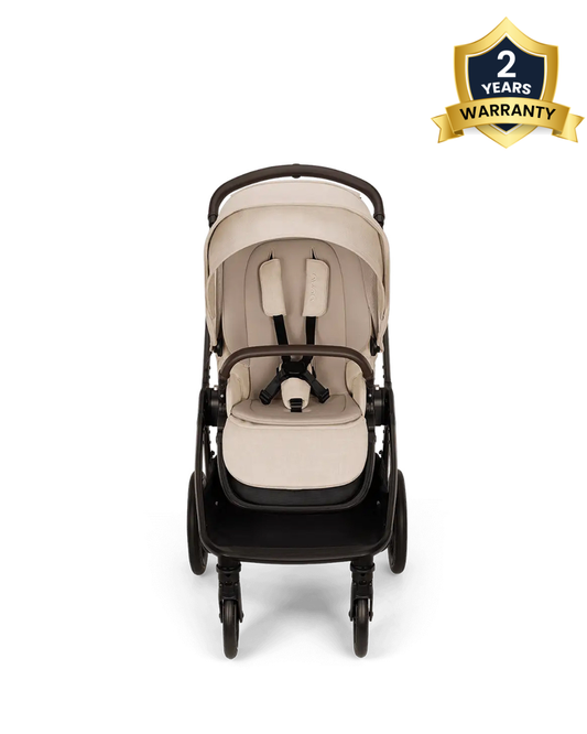 Nuna TRIV LX Baby Stroller-With Cup Holder-2025 Edition-All Terrain Big Rear Wheels-Reversible & Near Flat Reclining Seat-One Hand Fold-2 Years Warranty-For 0 to 4 Years (Upto 22 Kg)-Biscotti