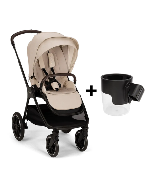 Nuna TRIV LX Baby Stroller-With Cup Holder-2025 Edition-All Terrain Big Rear Wheels-Reversible & Near Flat Reclining Seat-One Hand Fold-2 Years Warranty-For 0 to 4 Years (Upto 22 Kg)-Biscotti