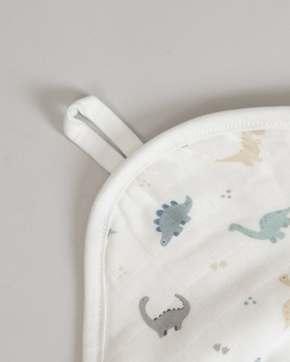 Twingle 100% Organic Muslin Baby Hooded Towel-Prevent Post Bath Chills-Ideal Coverage for Babies-Absorbs Moisture Quickly without Harsh Rubbing-Softens with Every Wash-Dino-White-For Infants