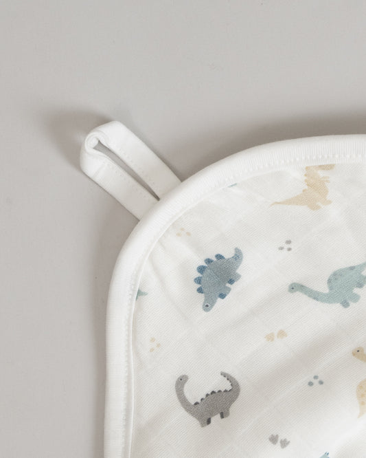 Twingle 100% Organic Muslin Baby Hooded Towel-Prevent Post Bath Chills-Ideal Coverage for Babies-Absorbs Moisture Quickly without Harsh Rubbing-Softens with Every Wash-Dino-White-For Infants
