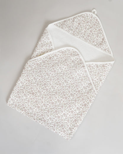Twingle 100% Organic Muslin Baby Hooded Towel-Prevent Post Bath Chills-Ideal Coverage for Babies-Absorbs Moisture Quickly without Harsh Rubbing-Softens with Every Wash-Lavender Ditsy-White-For Infants