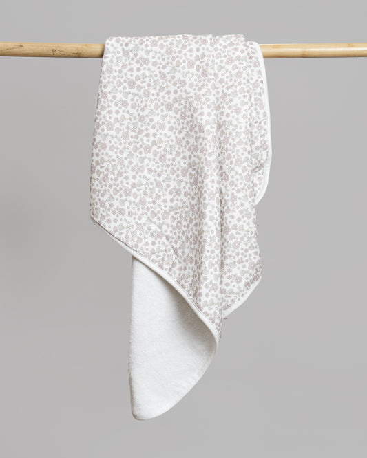Twingle 100% Organic Muslin Baby Hooded Towel-Prevent Post Bath Chills-Ideal Coverage for Babies-Absorbs Moisture Quickly without Harsh Rubbing-Softens with Every Wash-Lavender Ditsy-White-For Infants
