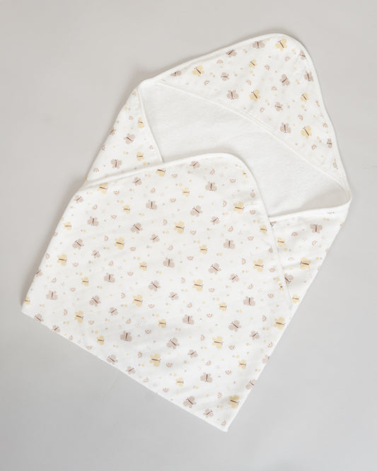 Twingle 100% Organic Muslin Baby Hooded Towel-Prevent Post Bath Chills-Ideal Coverage for Babies-Absorbs Moisture Quickly without Harsh Rubbing-Softens with Every Wash-Butterfly-White-For Infants
