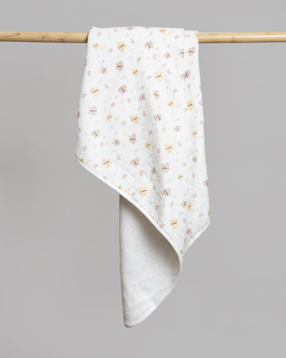 Twingle 100% Organic Muslin Baby Hooded Towel-Prevent Post Bath Chills-Ideal Coverage for Babies-Absorbs Moisture Quickly without Harsh Rubbing-Softens with Every Wash-Butterfly-White-For Infants