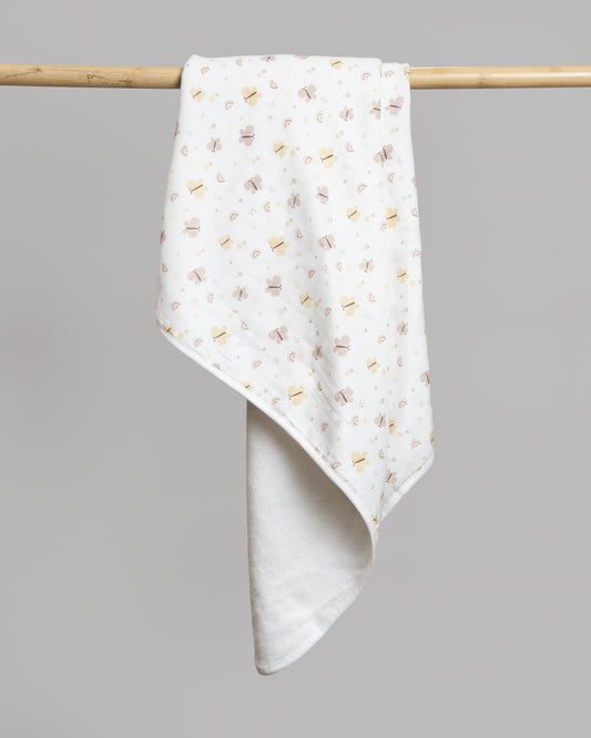 Twingle 100% Organic Muslin Baby Hooded Towel-Prevent Post Bath Chills-Ideal Coverage for Babies-Absorbs Moisture Quickly without Harsh Rubbing-Softens with Every Wash-Butterfly-White-For Infants