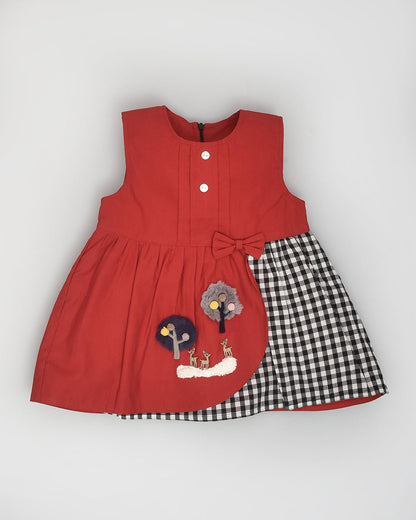 La Dee Da Black & Red Frock Dress-Check-Flared-Cotton-For Infants