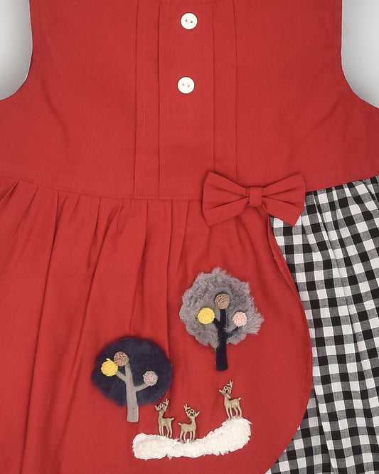 La Dee Da Black & Red Frock Dress-Check-Flared-Cotton-For Infants