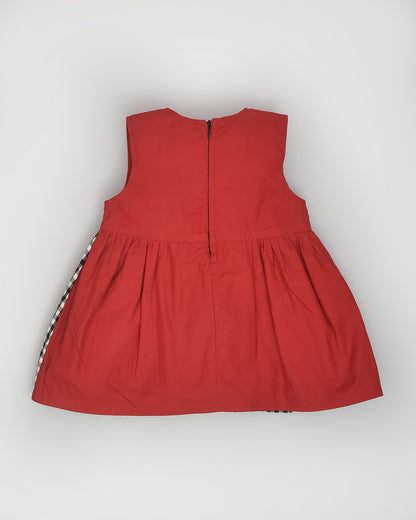 La Dee Da Black & Red Frock Dress-Check-Flared-Cotton-For Infants