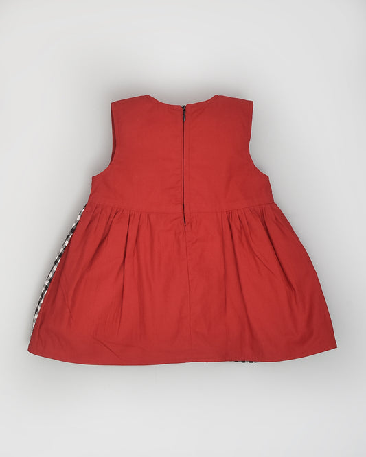 La Dee Da Black & Red Dress-Check-Flared-Cotton-For Infants