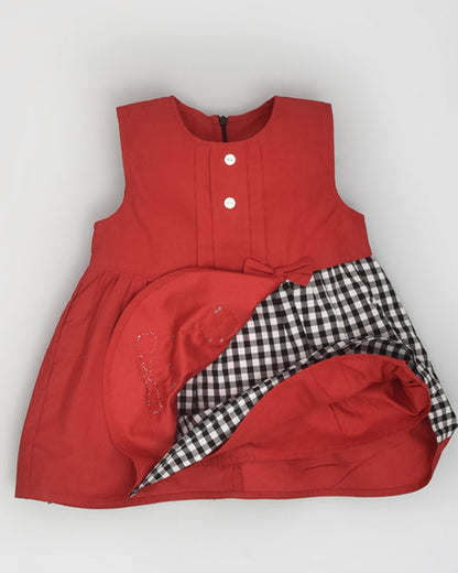 La Dee Da Black & Red Frock Dress-Check-Flared-Cotton-For Infants