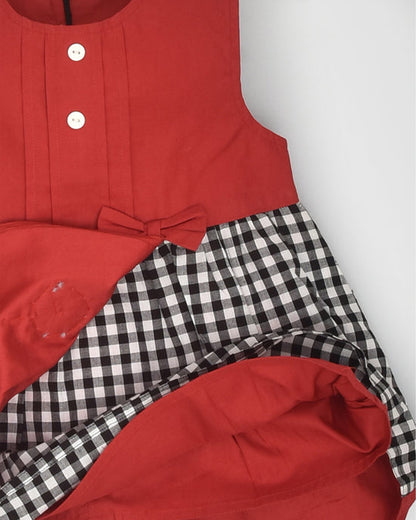 La Dee Da Black & Red Frock Dress-Check-Flared-Cotton-For Infants