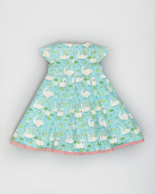 La Dee Da Green Frock Dress-Printed-Flared-Cotton-For Infants