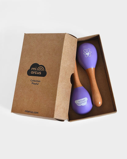Mi Arcus Wooden Maracas Rattle Toy-Improves Auditory Stimulation-Pack of 2-For Infants