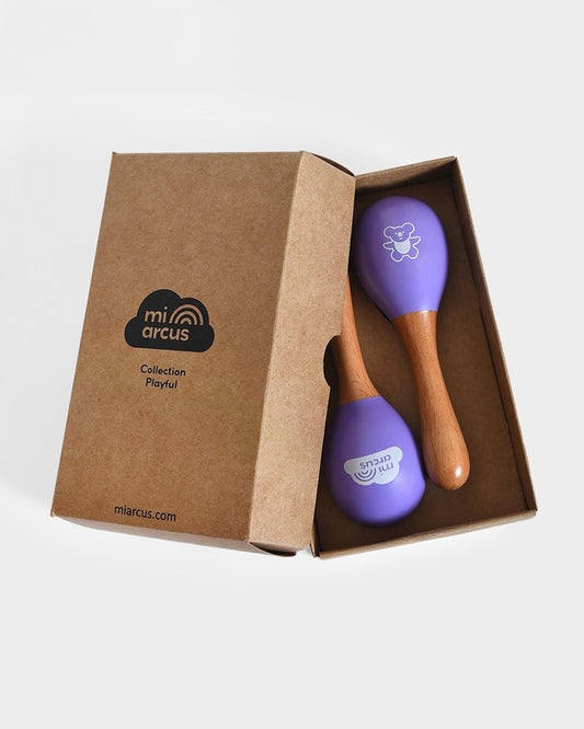 Mi Arcus Wooden Maracas Rattle Toy-Improves Auditory Stimulation-Pack of 2-For Infants