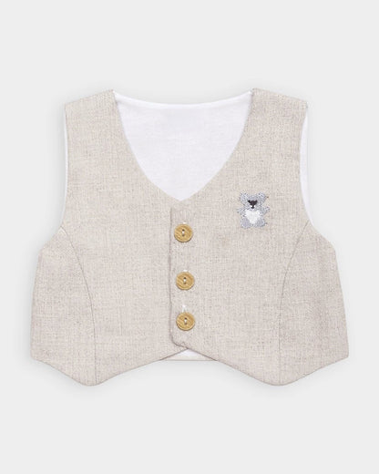 Mi Arcus White & Light Grey 3 Pc Suit-Striped-100% Cotton-For Infants