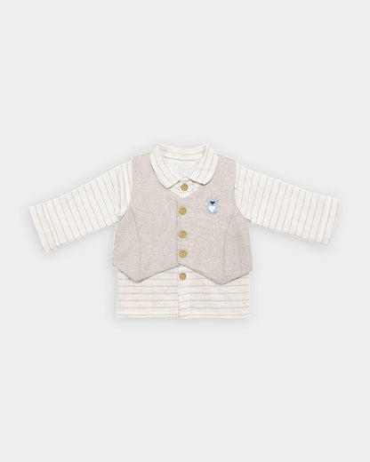 Mi Arcus White & Light Grey 3 Pc Suit-Striped-100% Cotton-For Infants