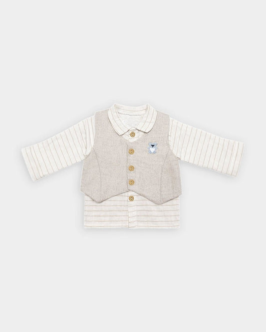Mi Arcus White & Light Grey 3 Pc Suit-Striped-100% Cotton-For Infants