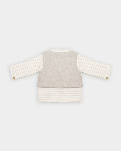 Mi Arcus White & Light Grey 3 Pc Suit-Striped-100% Cotton-For Infants