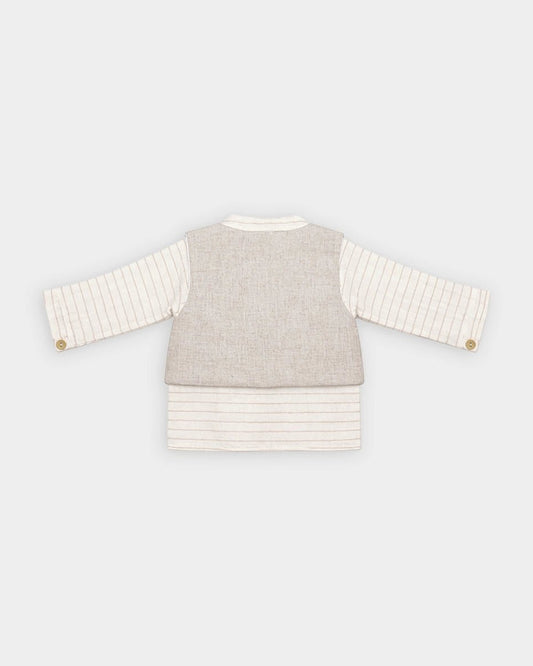 Mi Arcus White & Light Grey 3 Pc Suit-Striped-100% Cotton-For Infants