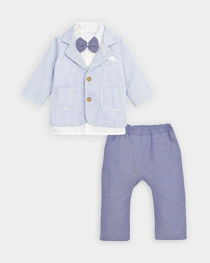 Mi Arcus White & Light Blue 3 PC Suit with Cap-Striped-100% Cotton-For Infants