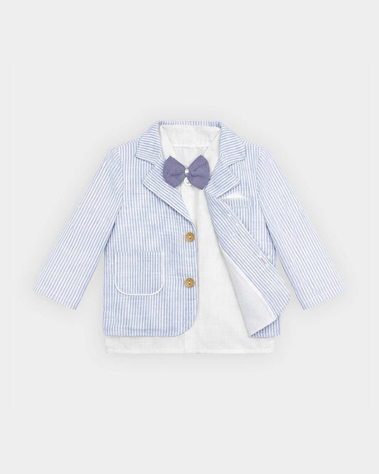 Mi Arcus White & Light Blue 3 PC Suit with Cap-Striped-100% Cotton-For Infants