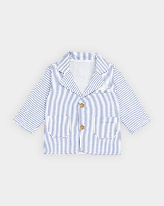 Mi Arcus White & Light Blue 3 PC Suit with Cap-Striped-100% Cotton-For Infants