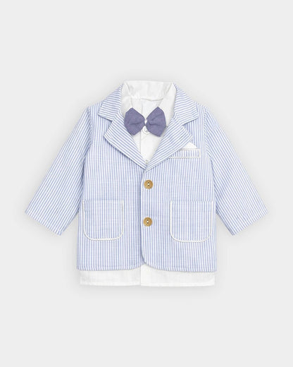 Mi Arcus White & Light Blue 3 PC Suit with Cap-Striped-100% Cotton-For Infants