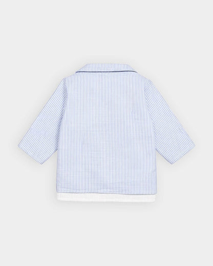 Mi Arcus White & Light Blue 3 PC Suit with Cap-Striped-100% Cotton-For Infants