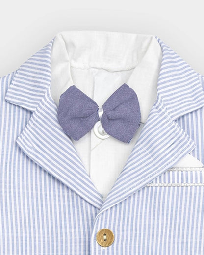 Mi Arcus White & Light Blue 3 PC Suit with Cap-Striped-100% Cotton-For Infants