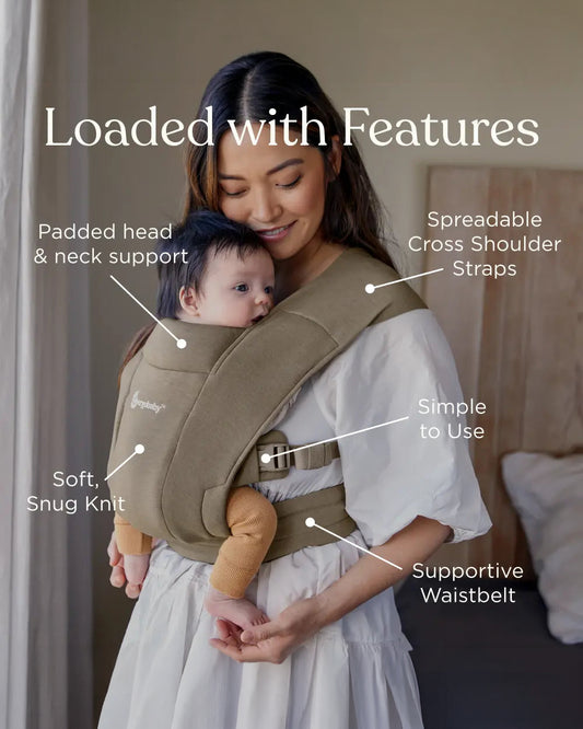 Ergobaby Embrace Baby Carrier-With 3 Carry Positions-Hip Healthy Certified-Breastfeeding Friendly-Cushioned Neck Support-For 0 to 12M (3.2 to 11.3 Kg)-Soft Olive