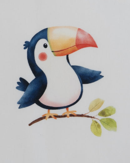 Twingle 100% Organic Cotton Jhabla-Kimono Opening for Easy Dressing-Tiki Toucan-White-For Infants