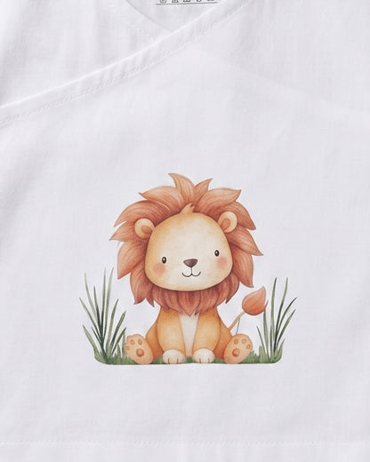 Twingle 100% Organic Cotton Jhabla-Kimono Opening for Easy Dressing-Little Roar-White-For Infants